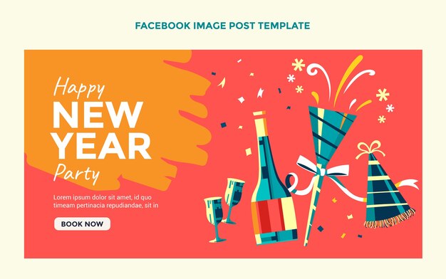 Hand drawn flat new year social media post template