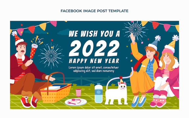 Hand drawn flat new year social media post template