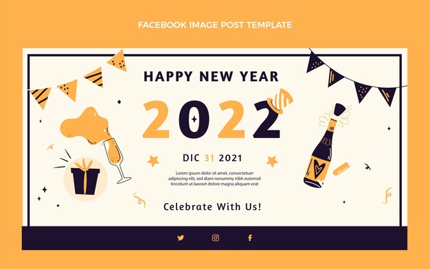 Hand drawn flat new year social media post template