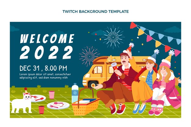 Hand drawn flat new year twitch background