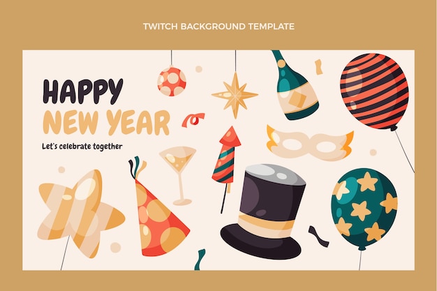 Hand drawn flat new year twitch background