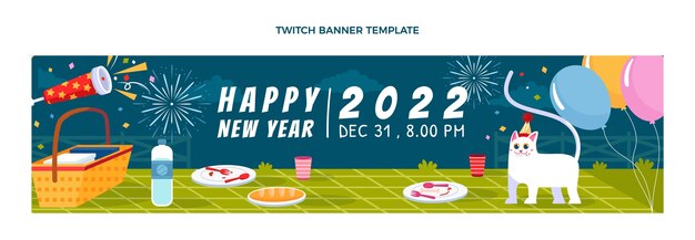 Hand drawn flat new year twitch banner