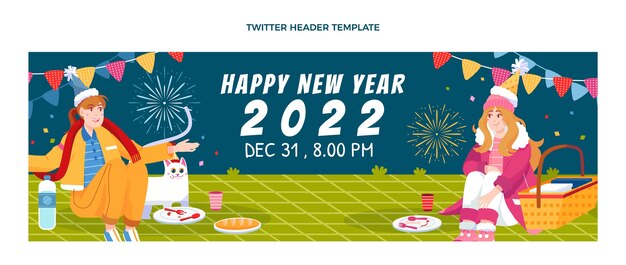 Hand drawn flat new year twitter header