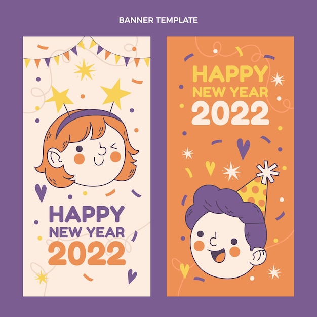 Hand drawn flat new year vertical banners set