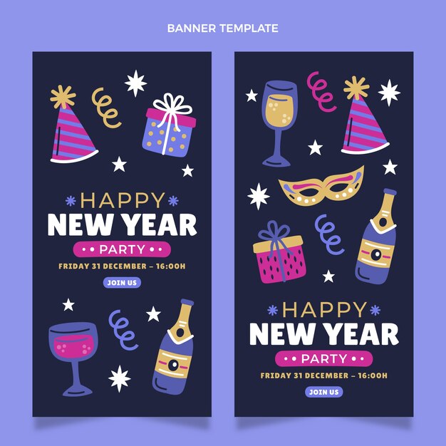 Hand drawn flat new year vertical banners set