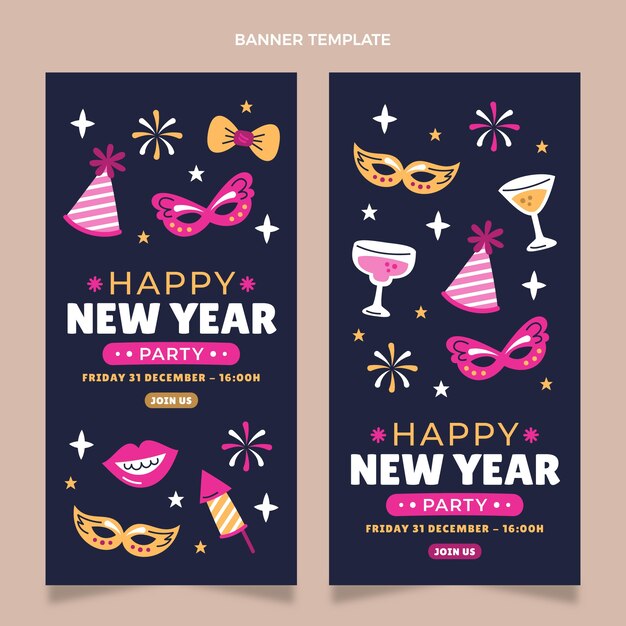 Hand drawn flat new year vertical banners set