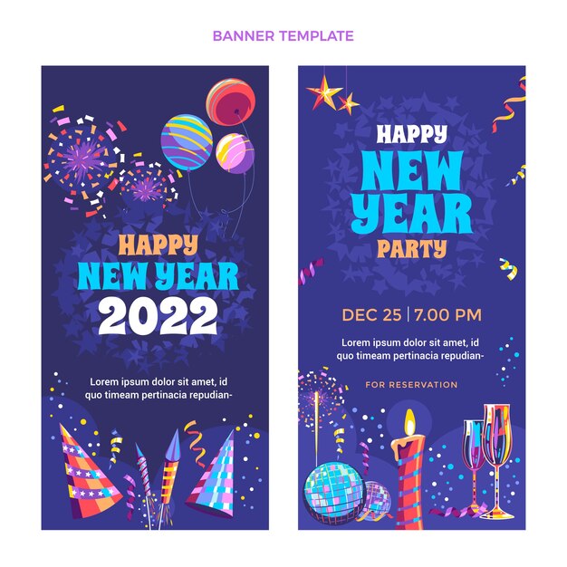 Hand drawn flat new year vertical banners set