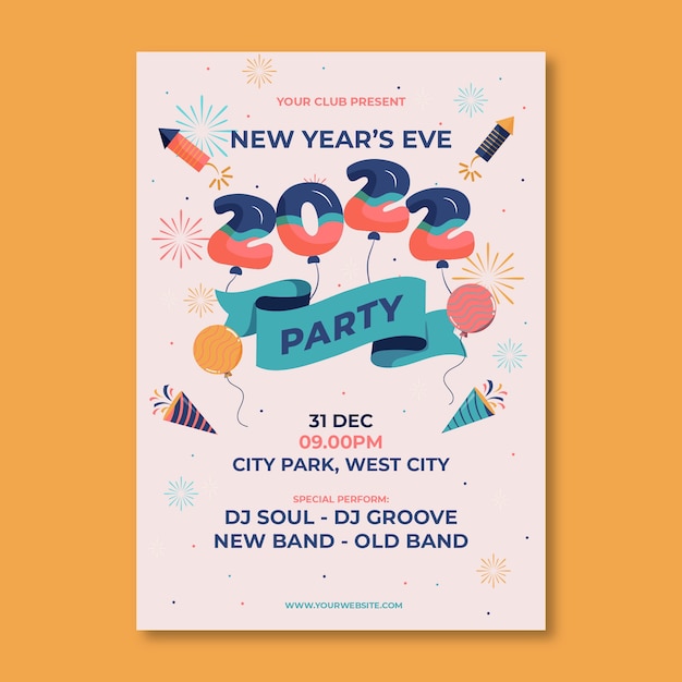 Free Vector hand drawn flat new year vertical party flyer template