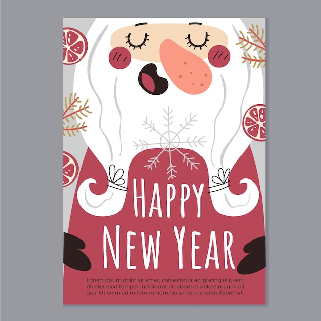 Hand drawn flat new year vertical poster template with santa claus