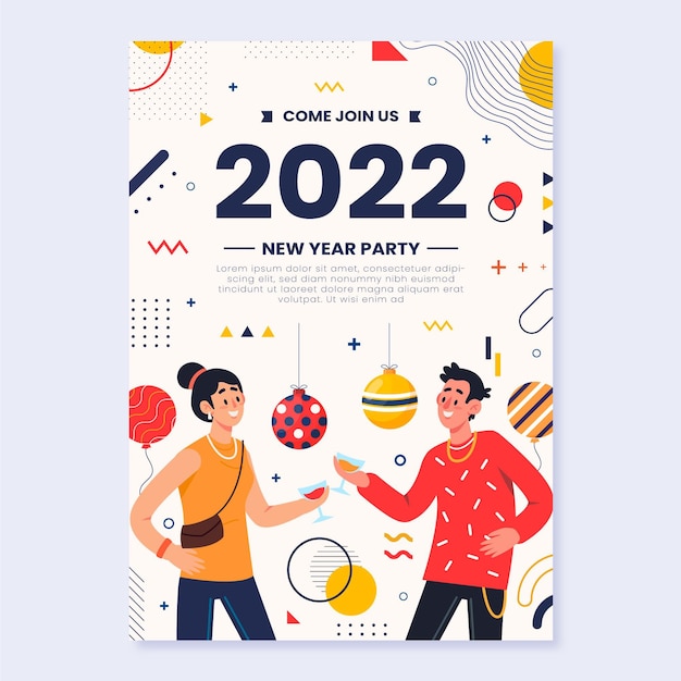 Hand drawn flat new year vertical poster template