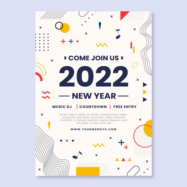 Hand drawn flat new year vertical poster template