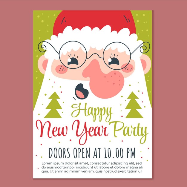 Hand drawn flat new year vertical poster template