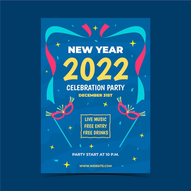 Hand drawn flat new year vertical poster template