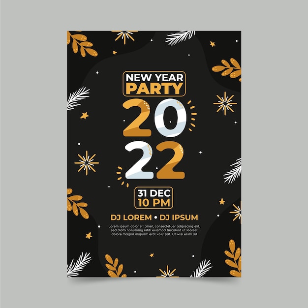 Hand drawn flat new year vertical poster template