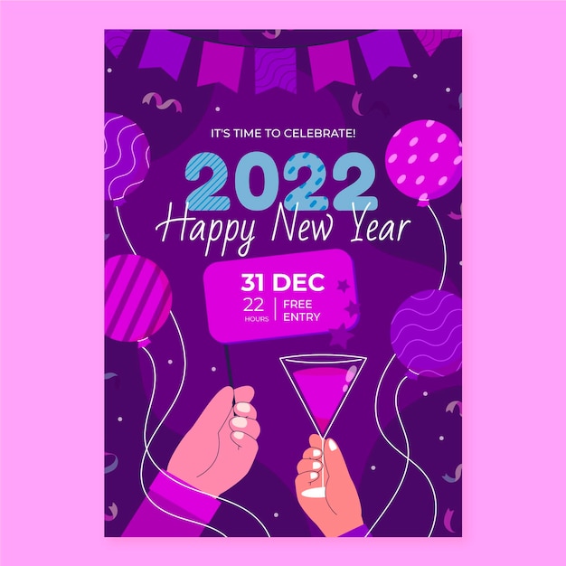 Free Vector hand drawn flat new year vertical poster template