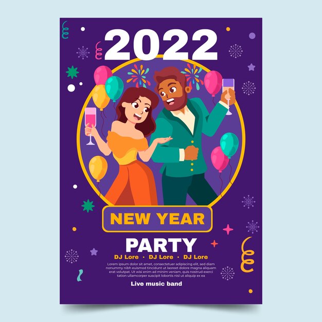 Hand drawn flat new year vertical poster template