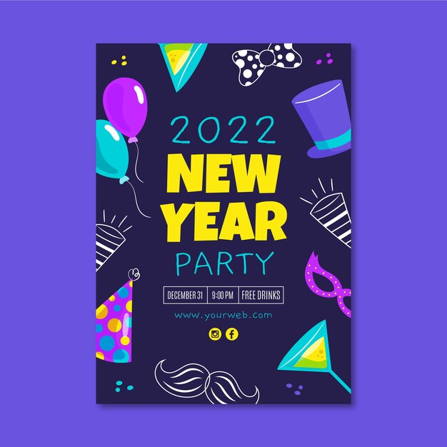 Hand drawn flat new year vertical poster template