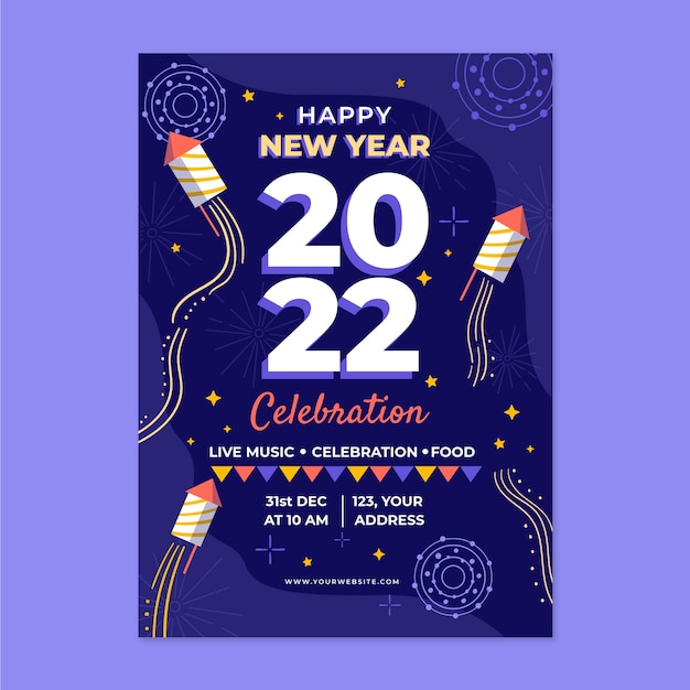 Hand drawn flat new year vertical poster template