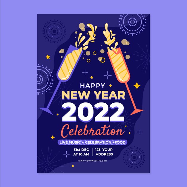 Hand drawn flat new year vertical poster template