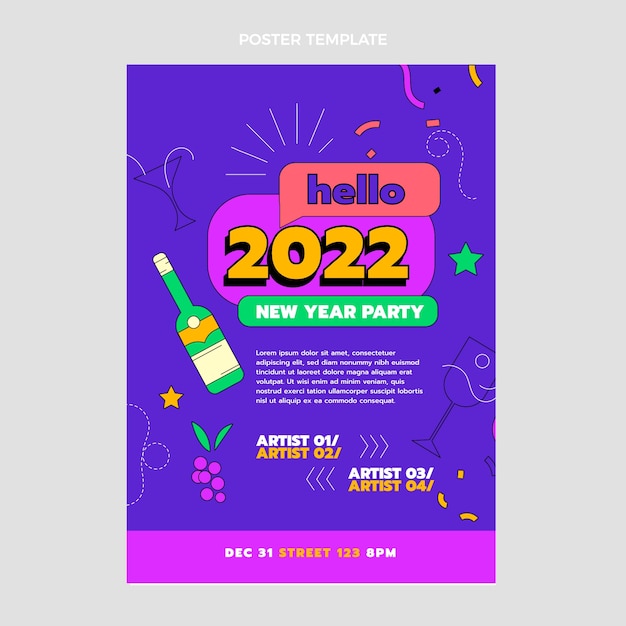 Hand drawn flat new year vertical poster template