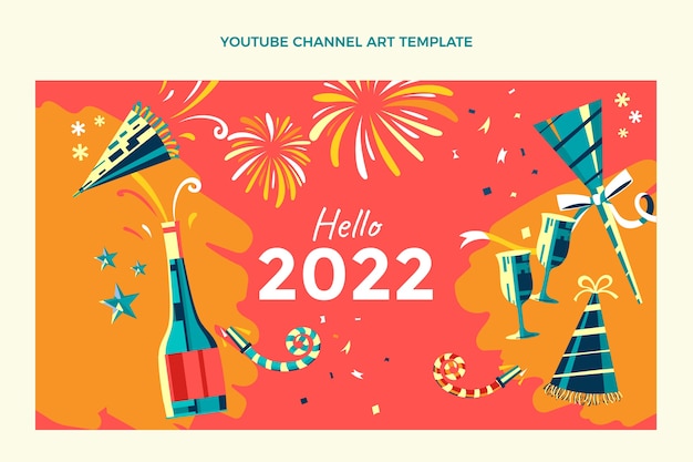 Hand drawn flat new year youtube channel art