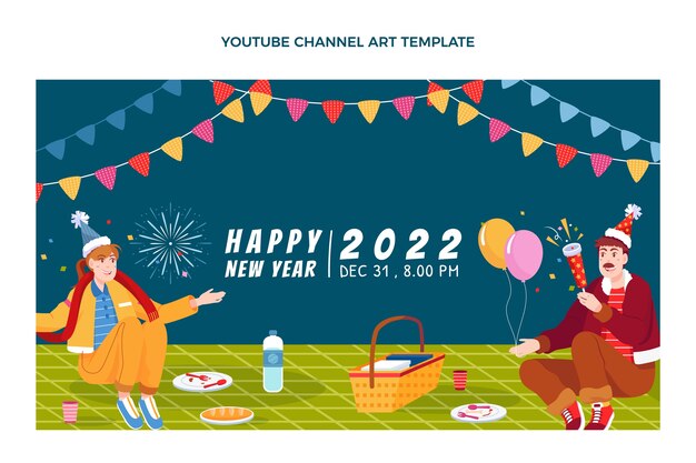 Hand drawn flat new year youtube channel art