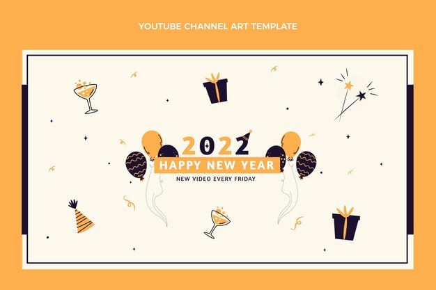 Hand drawn flat new year youtube channel art