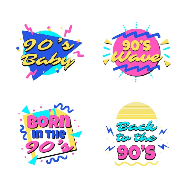 Free vector hand drawn flat nostalgic 90's badges template