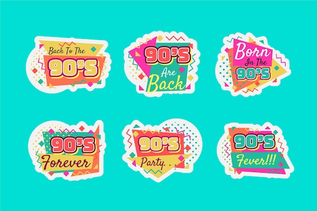 Hand drawn flat nostalgic 90's badges