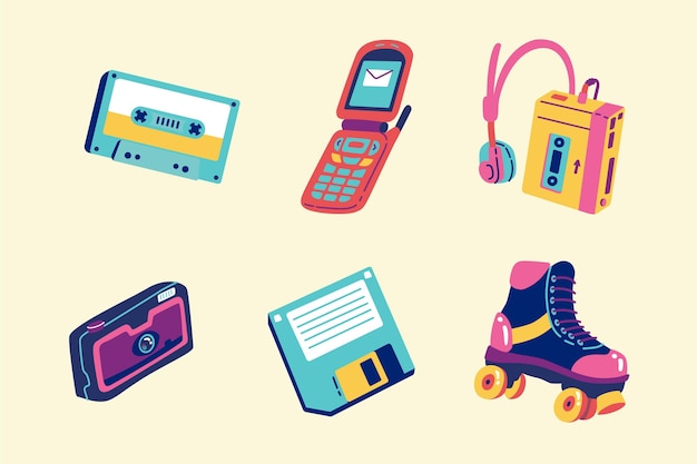 Free Vector hand drawn flat nostalgic 90's elements collection