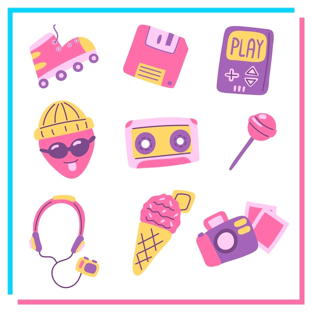 Free Vector hand drawn flat nostalgic 90's elements collection