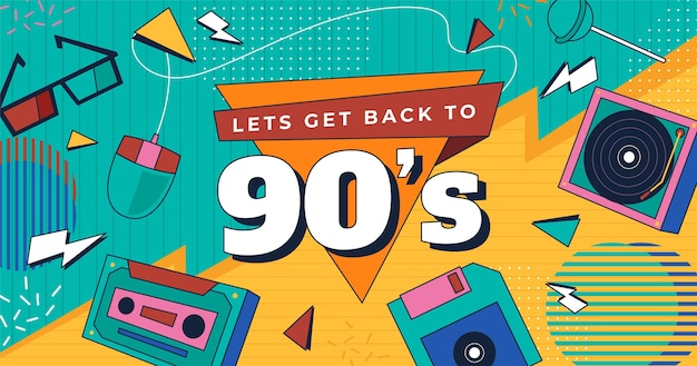 Free Vector hand drawn flat nostalgic 90's social media post template