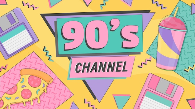 Free vector hand drawn flat nostalgic 90's youtube channel art template