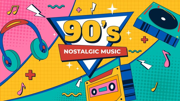 Hand drawn flat nostalgic 90's youtube thumbnail template