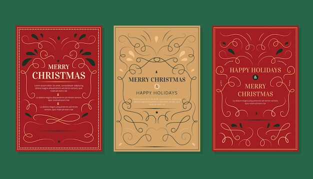 Free Vector hand drawn flat ornamental christmas cards collection