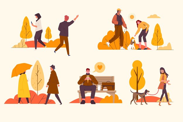 Hand drawn flat people in autumn pack