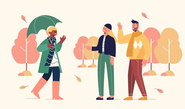 Hand drawn flat people in autumn