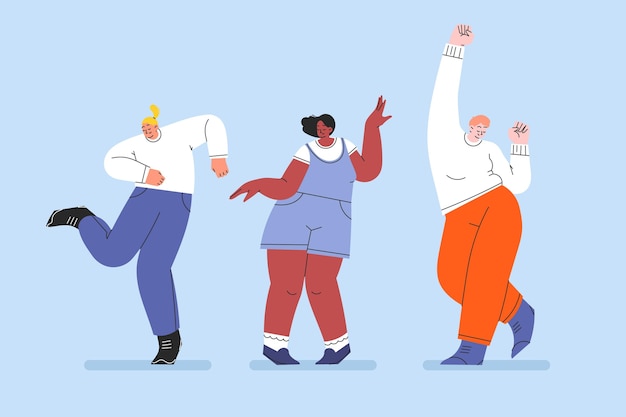 Hand drawn flat people dancing set