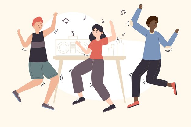 Hand drawn flat people dancing