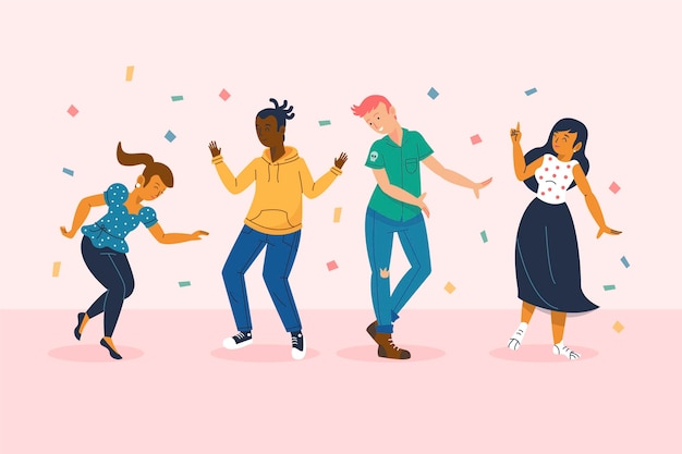 Hand drawn flat people dancing