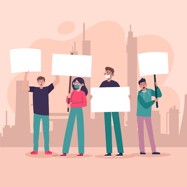 Free Vector hand drawn flat people holding banners china protest illustration