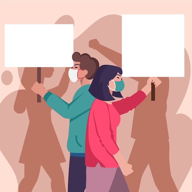 Free Vector hand drawn flat people holding banners china protest illustration