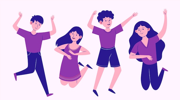 Hand drawn flat people jumping group