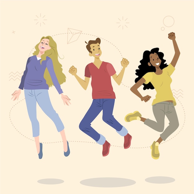 Hand drawn flat people jumping