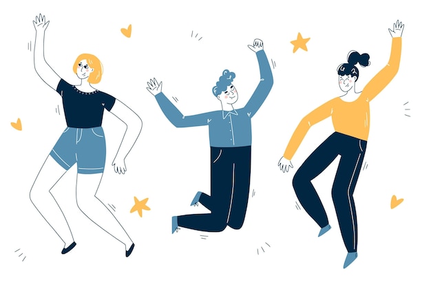 Hand drawn flat people jumping