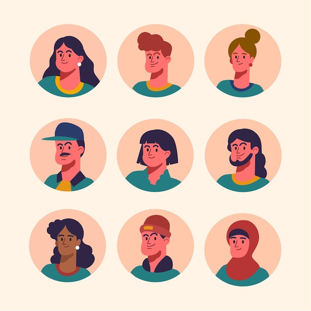 Hand drawn flat profile icon collection