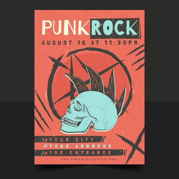 Free vector hand drawn flat punk rock poster design