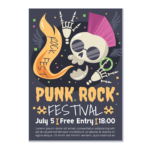 Hand drawn flat punk rock poster design