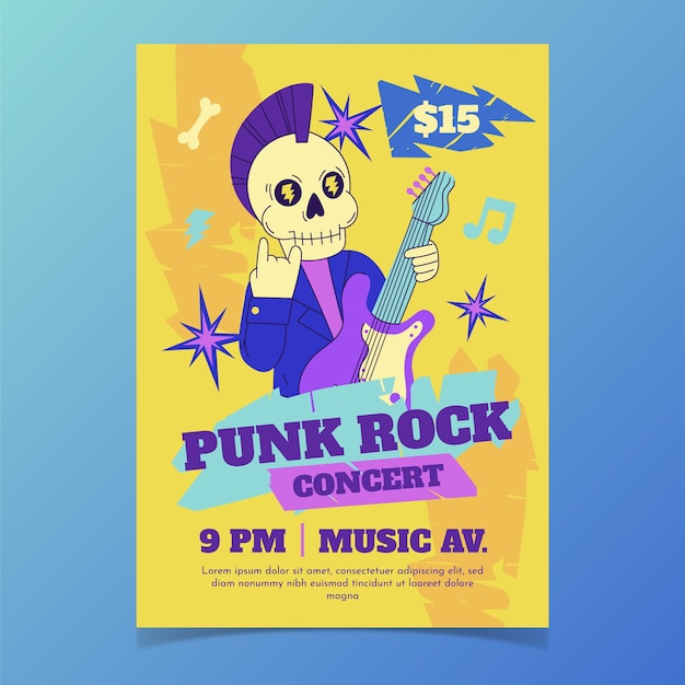 Free Vector hand drawn flat punk rock poster design