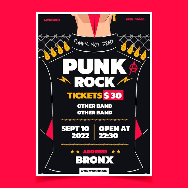 Free Vector hand drawn flat punk rock poster design